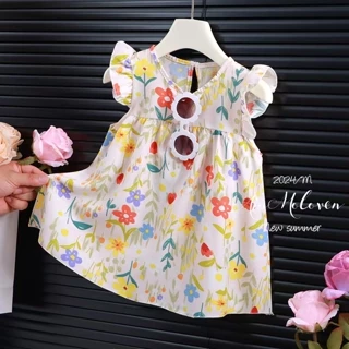 Meninas vestido Floral brilhante A linha bainha estilo ocidental bonito vestido de princesa saia inchada das crianças ve