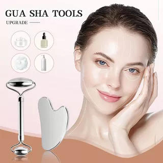 Conjunto De Placa Gua Sha Facial De Aço Inoxidável , 2 Peças , Massageador Lifting E Reafirmante