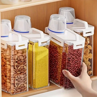 1 Pedaço com tampa à prova de insetos à prova de umidade Caixa para alimentos à prova de vazamentos, adequada para cereais, nozes, farinha e arroz Caixa para armazenamento fácil de cozinha e acessórios