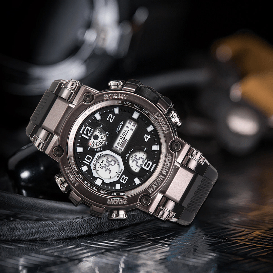 Eletrodeposição de venda a quente Metal à prova d'água Relógio Eletrônico Masculino à prova d' água Moda Esportiva Comércio Exterior Grande Adolescente Trendy Ele