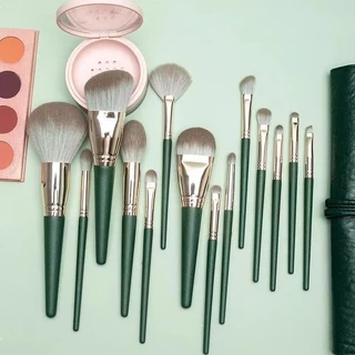 Escova De Maquiagem Verde Soft Eyeshadow Blush Highlighter Conjunto 14pcs