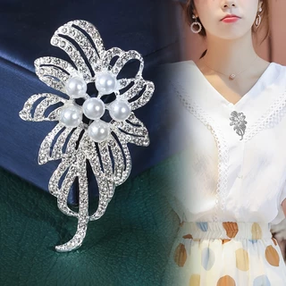 1 moda elegante requintado strass pérola flor broche senhoras roupas acessórios acessórios