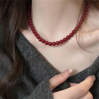 1 Pçs/set Vintage Vermelho Grânulo Colar Moda Feminina Clavícula Corrente Jóias Acessórios