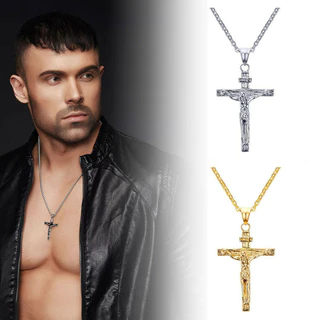1pc Masculino Vintage Jesus Cruz Pingente Colar Clássico Camisola Corrente Acessório Na Moda