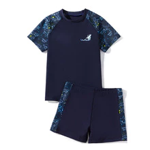 Conjunto De Natação De Manga Curta Para Meninos , Secagem Rápida , Proteção UV , Crianças E Adolescentes . Ideal No Verã