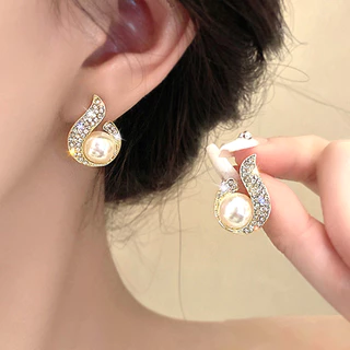 Brincos femininos 1 par Retro elegante incrustado zircão pérola gota de água brincos de liga