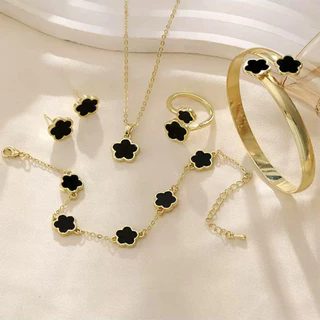 Conjunto de 5 peças brilhante flor da sorte jóias pulseira acrílica cinco flores colar pulseira anel brincos
