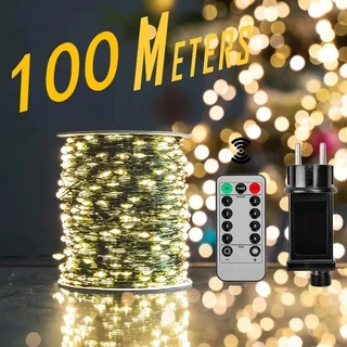1PCS 500/1000LED Luzes De Fada De Cordas Natal Garland Decoração Exterior À Prova D'água Com Controle Remoto Para Festa De Casamento Na Rua Da Árvore