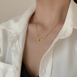 [Missed Não perca] X116 Colar feminino de coração dourado com contas da sorte em aço inoxidável que muda de cor	Prata Pr