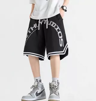 Calção de Basquetebol Ice Silk Basquetebol Masculino Estilo Verão vibe Estilo Solto Casual Cinco Pontos Calça Esportiva de Rua Tamanho Grande