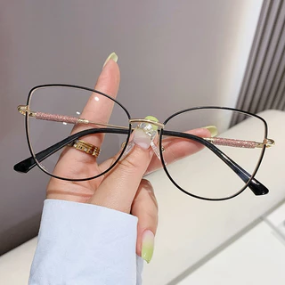 Moda metal Olho De Gato anti Luz Azul Lente Plana Óculos De Computador Ópticos