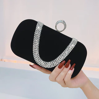 Mini Novo Produto Saco de Veludo Rhinestone Saco de Anel Fêmea Saco Pequeno de Embreagem Saco de Banquete Diagonal em Corrente