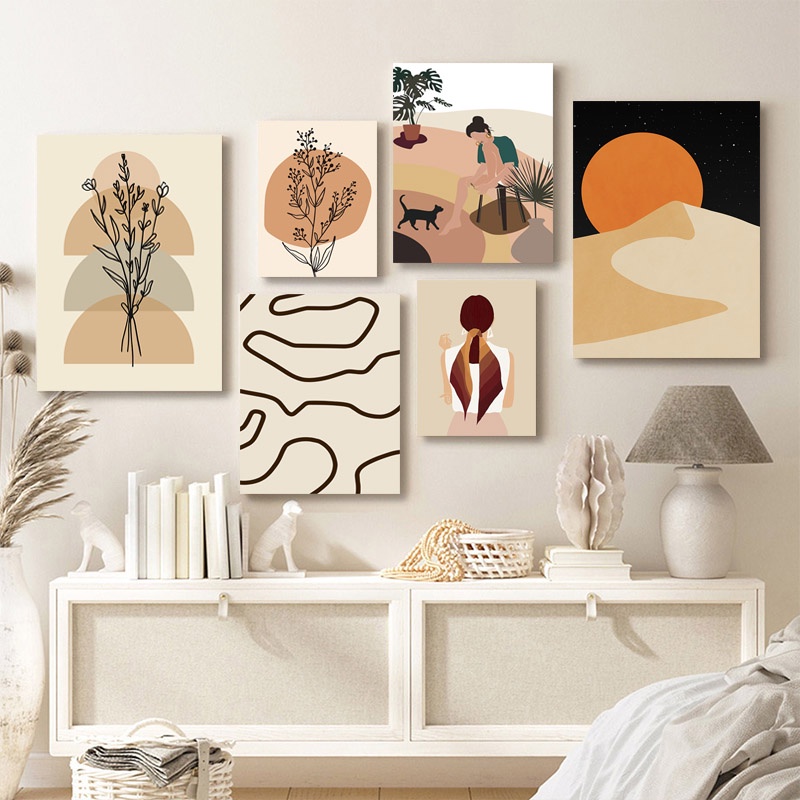 Linha Abstrata Estilo Boêmio Cartaz De Plantas Pintura Em Tela De Fundo De Sofá De Sala De Estar Decoração De Parede Pendurado Núcleo De