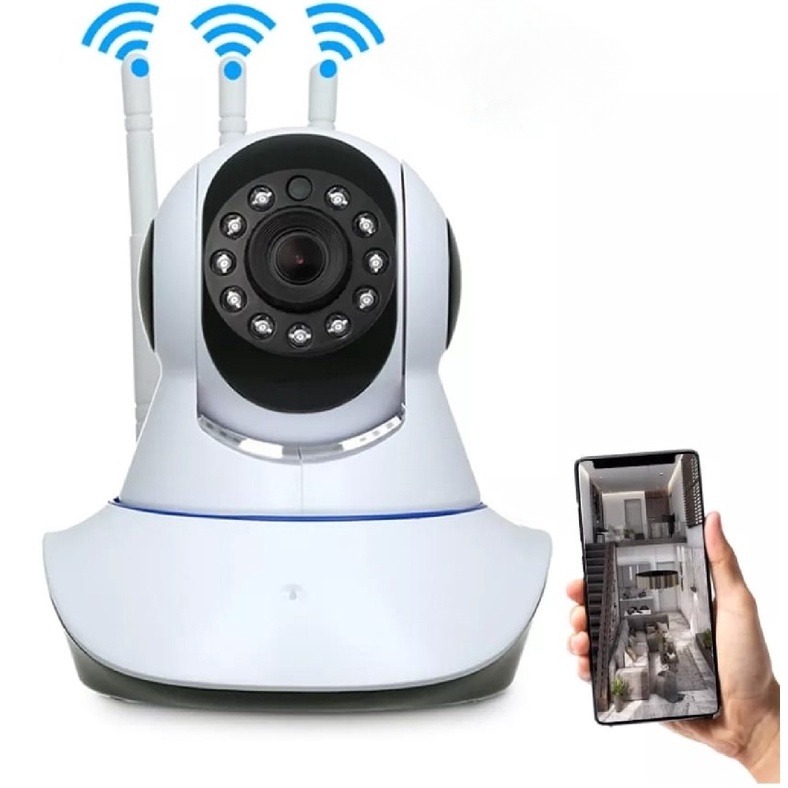 Câmera CCTV Wifi Sem Fio PTZ Giratória Interna De 3 Antenas 360 ...