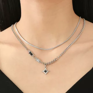 1 Pçs De Aço Inoxidável Não-Desbotamento Colar Amostra Estilo All-match Para Unisex Dupla Corrente Empilhamento