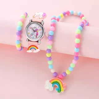3PCS Relógio Unicórnio Infantil Conjunto De Relógios Cor Doce De Silicone 3D Pulseira Arco-Íris