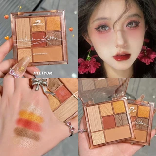 Sete Cores Acima da Paleta de Sombra de Campo Matte Pearlescent Fine Glitter Destaque Blush All-in-One
