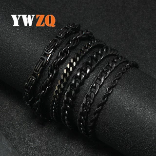 Tendência Hip hop Corrente Cubana De Titânio Fried Dough Twists De Lagosta Bracelete Preta De Aço Inoxidável Para Homens Europeus E Americanos