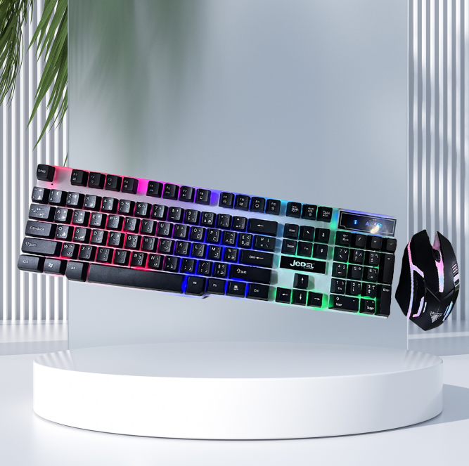 GK100 + Conjunto De Teclado E mouse Com Fio Para Jogos , Iluminação RGB ...
