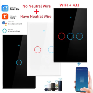 Tuya WiFi US Inteligente Interruptor de Luz Tipo 120 Toque de Parede Compatível com Alexa e Google Home