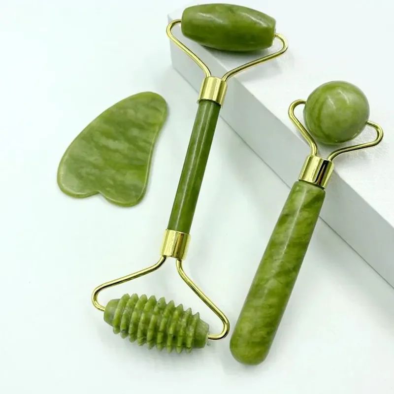 Massajador De Rolos De Jade Natural Para Massagem Facial Lifting Anti-Rugas Pedra Gua Sha De Duas Pontas