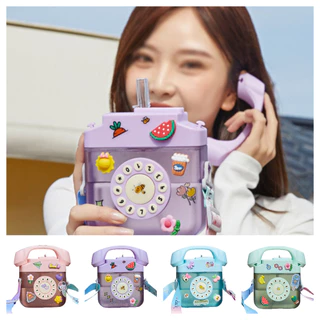 400ML Garrafa De Água Em Forma De Telefone Retro Criativa Com Alça De Ombro Ajustável , Kawaii Garrafas À Prova De Vazamentos Adesivo 3D Adequado Para Viagens Ao Ar Livre , Esportes