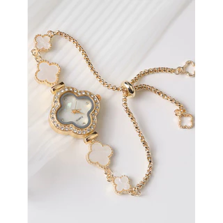 LUCKYFOX Box Relógio De Moda Feminino Temperamento Avançado Sentido Quatro Folhas Em Forma De Mostrador Quartzo Adequado Para Presente Dia Dos Namorados Das Mães