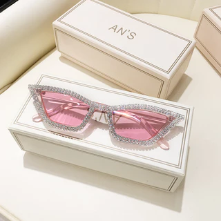 Óculos de sol estilo gato com diamantes, versão clássica New New, óculos de sol da moda com diamantes feitos à mão.
