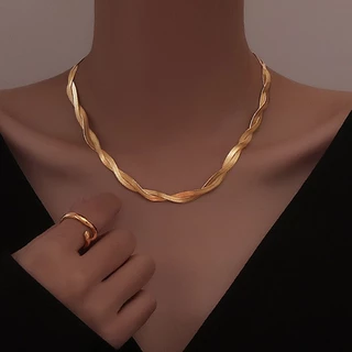 K Gold Colar De Aço Titânio Cruzado Dupla Camada Corrente De Lâmina Fêmea Ins Trendy Temperamento Simples E Versátil Cadeia De Clavícula Estilo Frio Pulseira De Pescoço Jóias
