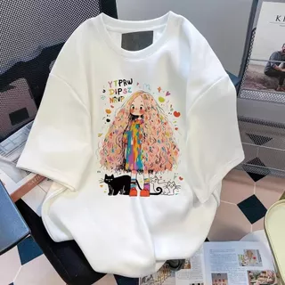 Kawaii Print Beautiful Girl Summer New Style Feminino de manga curta Estilo Estudante Feminino de manga curta Top Slim-fit Slim-fit Look Coreano Versão All-Match Bottoming