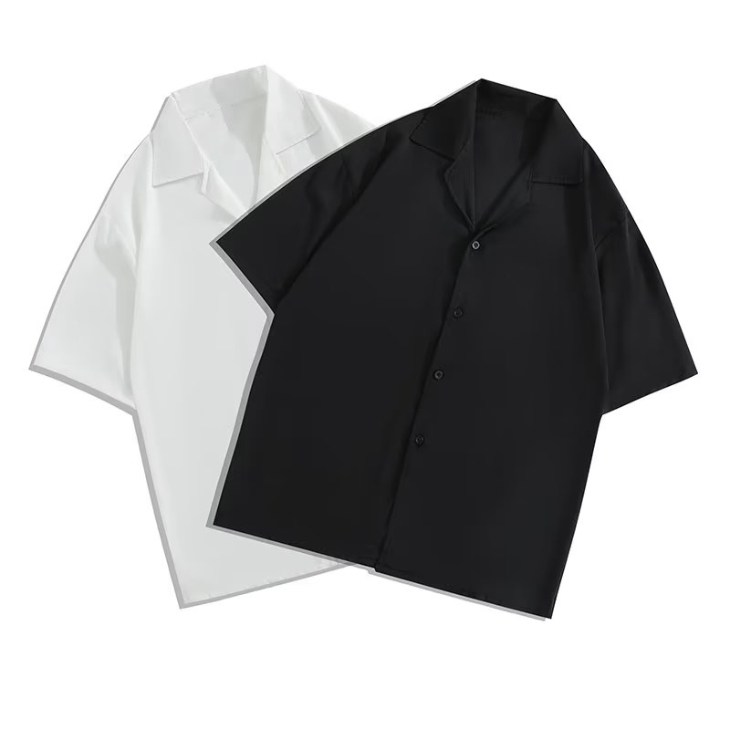 Camisa Casual De Cor Sólida De Verão Com Colarinho Manga Curta Para Homens