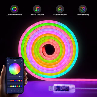 Luz De Tira LED Neon RGBIC USB , Fita À Prova D'água , Luzes De Fadas Para Decoração De Sala , Parede E Gabinete , Bluetooth , 5V , WS2812