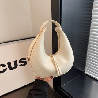 Retro PU cor sólida zíper fechado ombro Bolsa portátil crescente Bolsa
