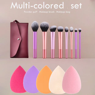 8 Conjunto de Escovas de Maquiagem Profissional Multicolor Tubo Longo Conjunto de Escovas de Maquiagem Stand-Up +Makeup Pack+5 Conjuntos de Escovas Puff Inclui Escova Blush Escova em Pó Solta Escova em Pó Escova de Sombra para os Olhos Conjunto de Escovas