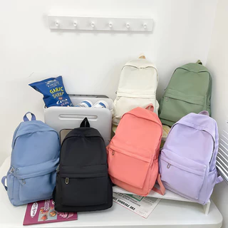 1PCS Moda E Casual Estilo Acadêmico Sólido Cor Nylon Tecido Zipper Fechamento Grande Capacidade Múltiplos Bolsos Alças De Ombro Ajustáveis Mochila Para Escolaz1