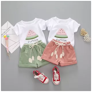Conjunto de Roupas de Verão para Meninas 2pcs Fato de Treino Algodão Desenho Animado Manga Curta