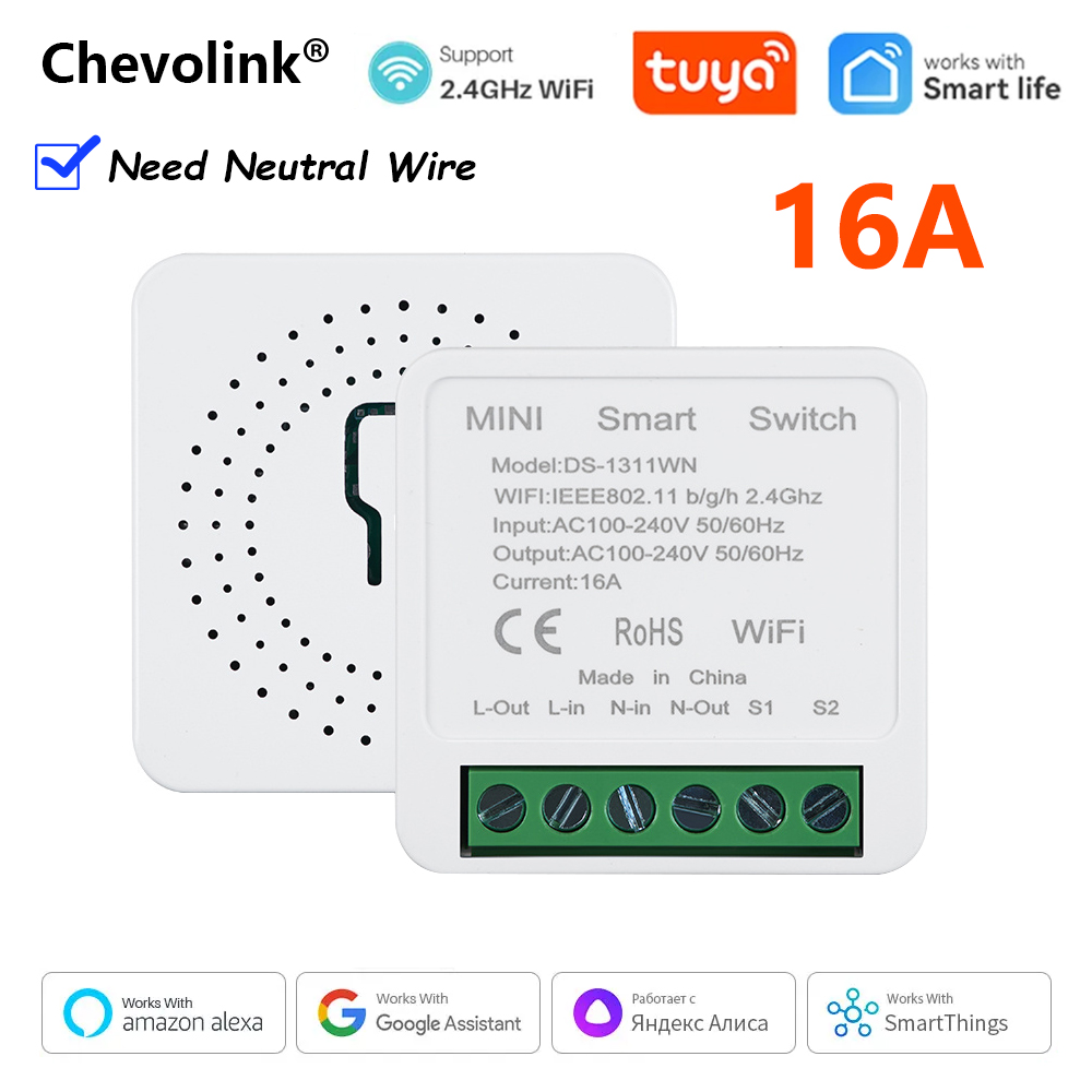 Mini Interruptor Inteligente DIY Tuya Módulo De Interruptores De Luz WiFi Precisa De Fio Neutro 2 Vias Temporizador Disjuntor Sem Trabalho Para Alexa Google Home