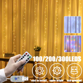 8 Modos 100/200/300LED Luz USB Fada Cortina Cordão Luzes Nocturnas Decoração Do Quarto Para Raya De Natal Casamento