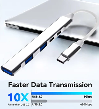 Hub USB C 5 em 1 com Carregamento PD, Tipo C 3.0, Alumínio para Transferência Rápida de Dados, Acessórios para Tablet,