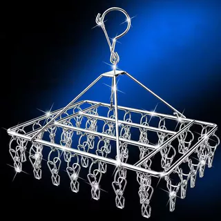 1pcs Cabide de aço inoxidável Cabide de aço inoxidável Meias de secagem grande Cabide Multi-Clip à prova de vento Cabide de gancho multifuncional