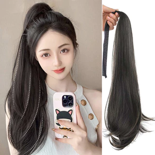 Peruca Rabo De Cavalo Feminino Encaracolado Bandagem De Cabelo Invisível Natural Net Trança Vermelha Micro-Volume Compri