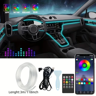 Luzes De Tira LED Para Interior Do Carro De 118 Polegadas Iluminação Multicolorida Controle Remoto E Aplicativo Néon Sincronização De Música Decoração De Acessórios De Fibra Óptica RGB