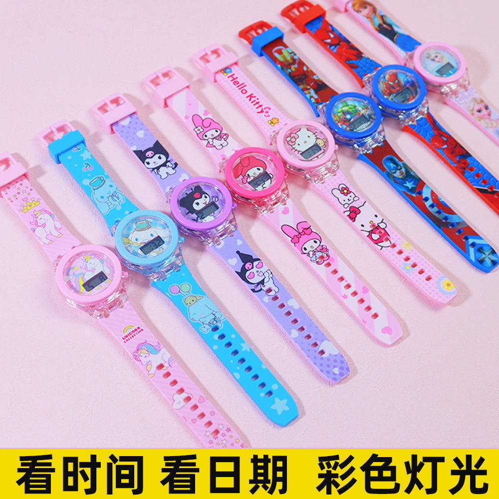 Desenho animado infantil leve colorido Relógio eletrônico de brinquedo infantil com luz