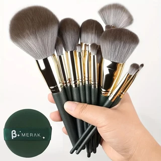 Pincéis De Maquiagem 14pcs Conjunto De Profissionais Verde Macio Pó Fundação Rosto Sombra De Sobrancelha