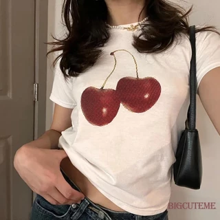 T-shirt de manga curta impressa européia americana exclusiva para mulheres Summer New Style Versão coreana Slim-fit Slim-fit Slimmer