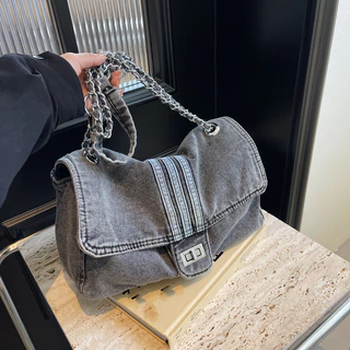 Moda feminina bolsa de ombro bolsa mensageiro, grande capacidade Denim Casual All-Match corrente saco Commuter sacola