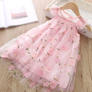 1-6 Anos Vestido De Menina Verão Flor Bordado Rosa Princesa Moda Bebê Festa De Aniversário Presente