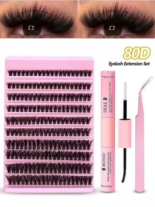 Kit De Extensão De Pestanas DIY Eyelash 200pcs Cluster D Curl Individual , 8-16mm Clusters Mix Lash Com Ligação E Vedação Pinças