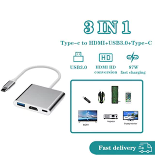 3 Em 1 Tipo-C USB 3.1 Para HDTV HDMI 3.0 87W PD Carregamento Adaptador De Cabo Conversor Fêmea