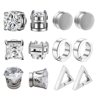 1 par de brincos magnéticos de aço inoxidável, não piercing, cristal, strass, brincos unissex, clipe em brinco Cz